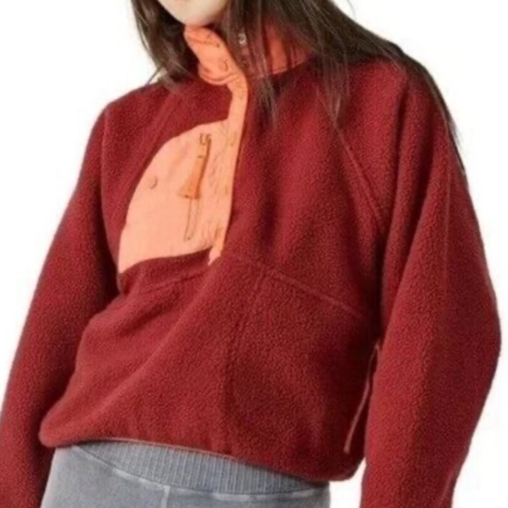 Free People Movement Red and Orange Fleece Pullover
